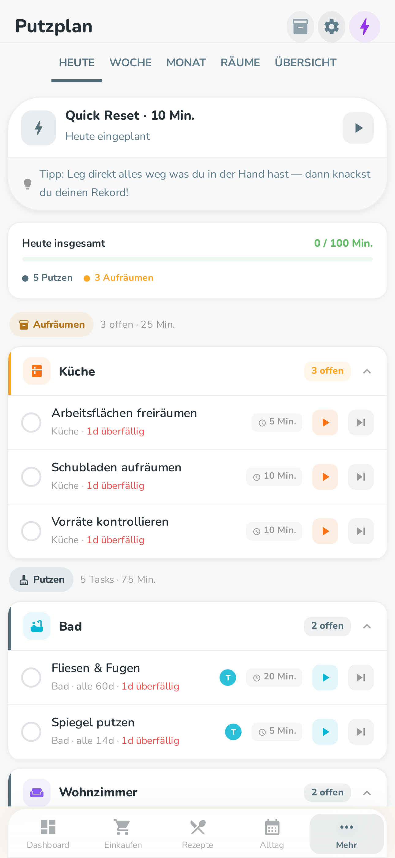 Putzplan in der Familea App
