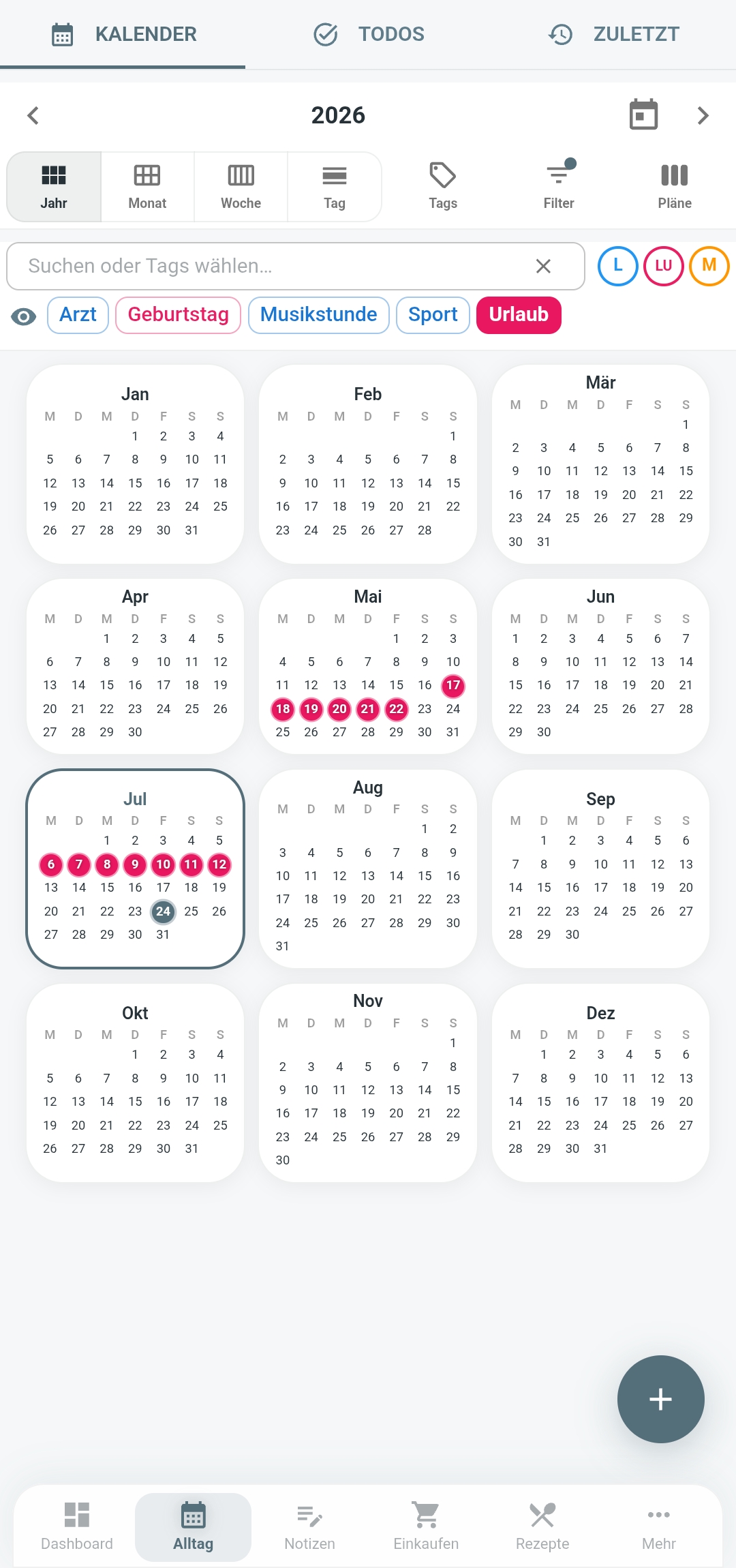 Familienkalender in Familea