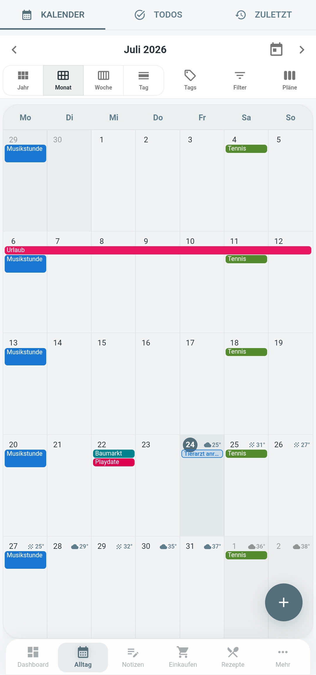 Familienkalender in Familea
