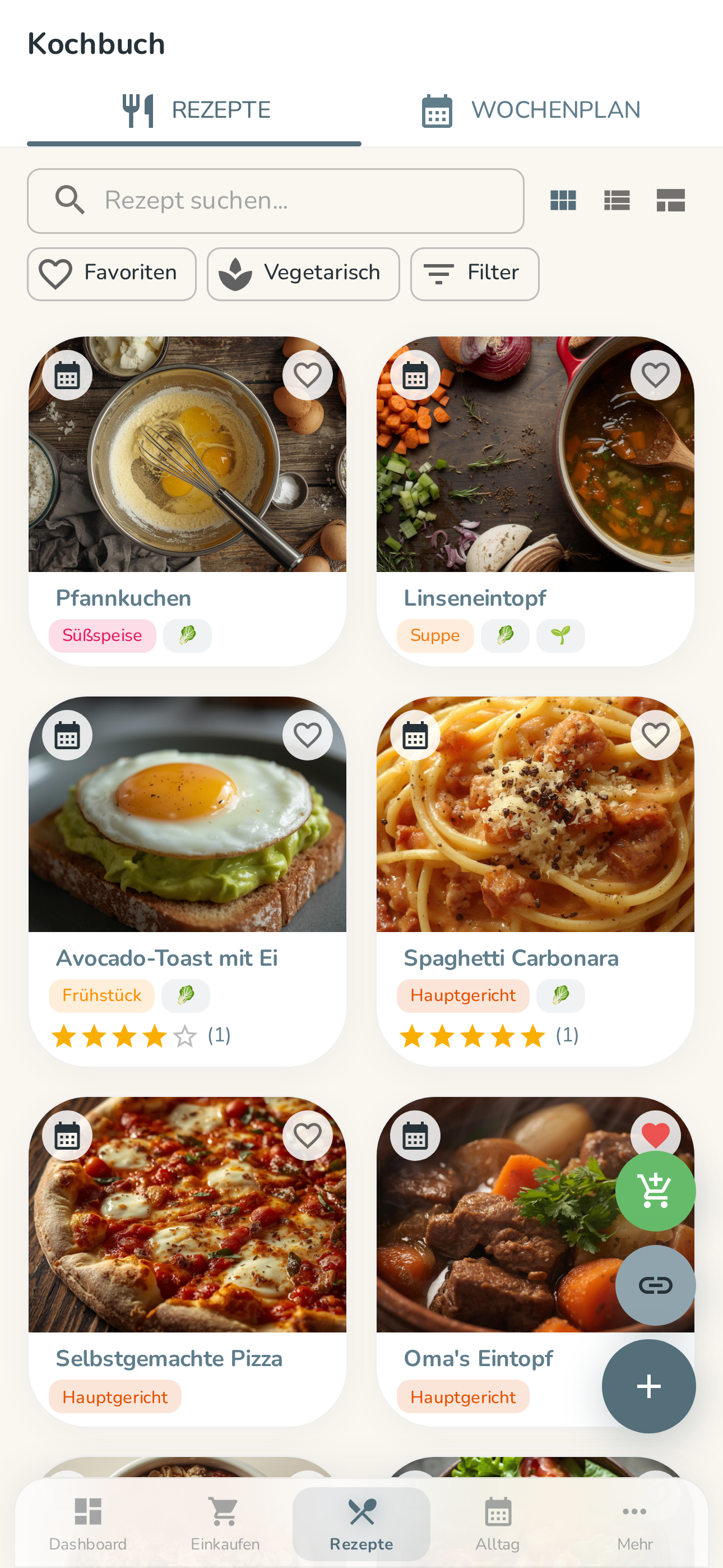 Rezepte-Ansicht in der Familea App