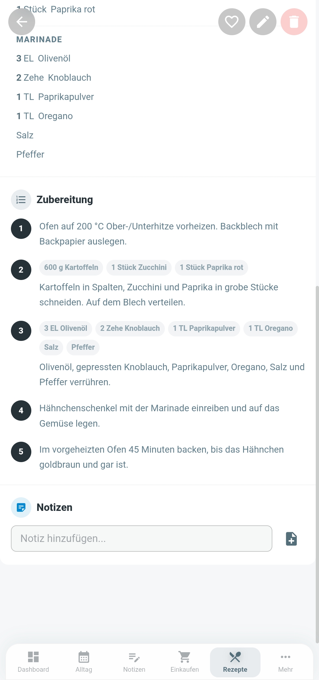 Zubereitungsschritte und Notizen zum Rezept